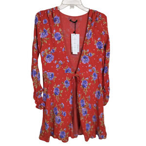 3615) Zara Floral Wrap Long Sleeve Mini Summer Dress Size XS